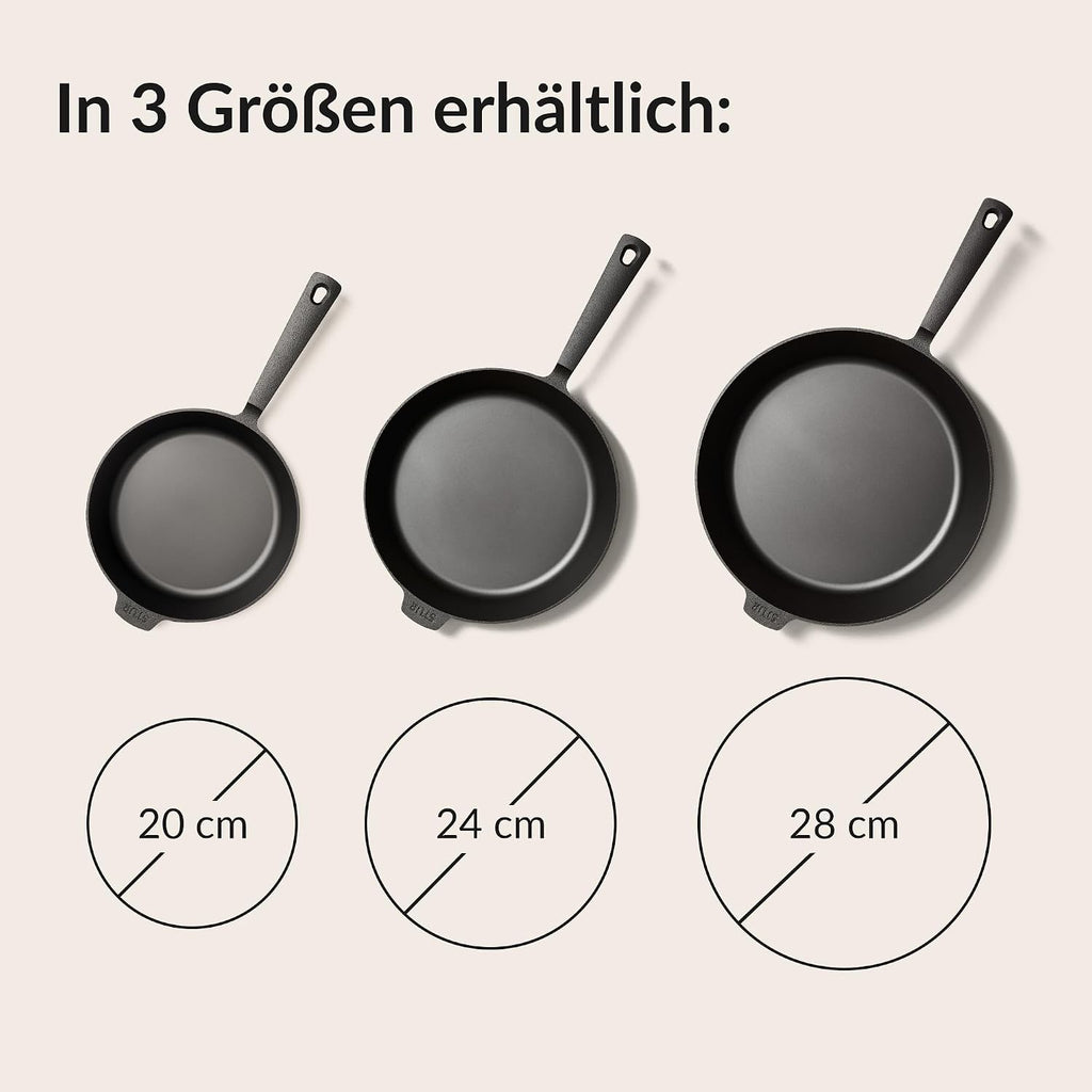 STUR Gusseisenpfanne 28 cm, Cast Iron Pan für alle Herdarten