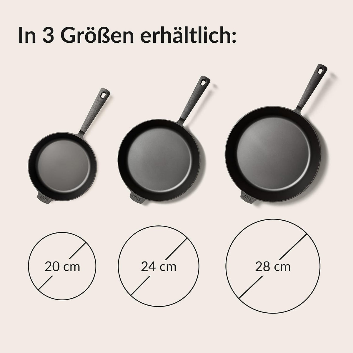 STUR Gusseisenpfanne 28 cm, Cast Iron Pan für alle Herdarten