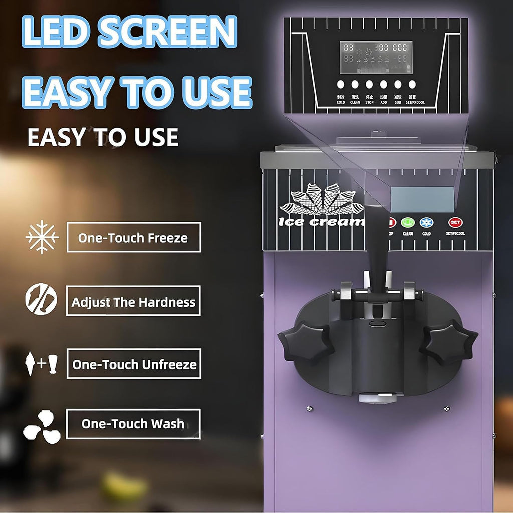 Commercial & Home Soft Serve Ice Cream Maker with LCD Panel, Countertop Design for Easy Operation, High Output Efficiency
