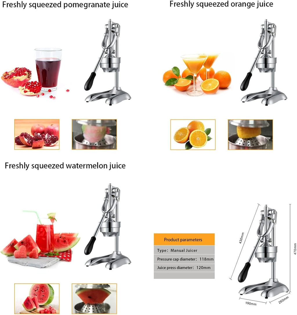 Manuelle Zitruspresse aus Edelstahl, Handpresse, Entsafter für Gewerbe und Haushalt, Zitrus-, Zitronen-, Orangen-, Granatapfel-Fruchtsaft-Extraktor