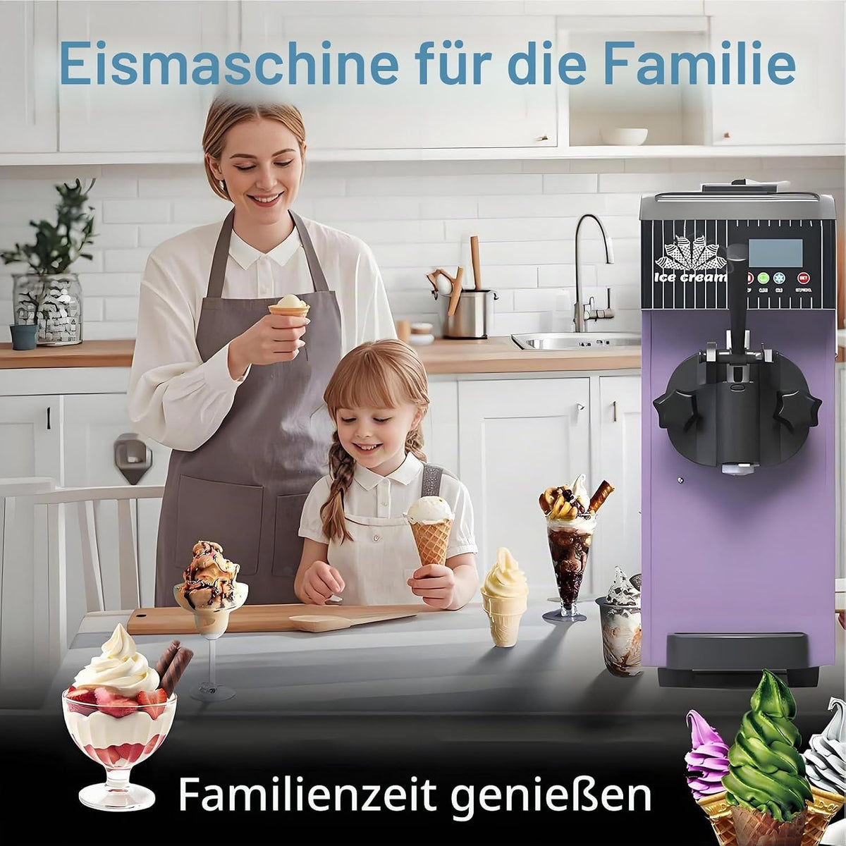 Commercial & Home Soft Serve Ice Cream Maker with LCD Panel, Countertop Design for Easy Operation, High Output Efficiency