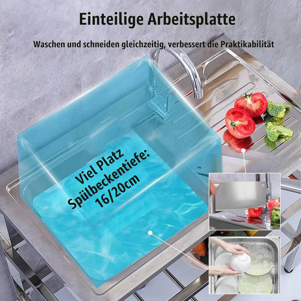 inless Campingspüle aus Stahl, 75 x 40 x 75 cm, wetterfeste Außenspüle mit Wasserhahn & Ablauf, für Küche, Worhop, Grillbereich, Terrasse, Waschbecken für Gartenschlauch