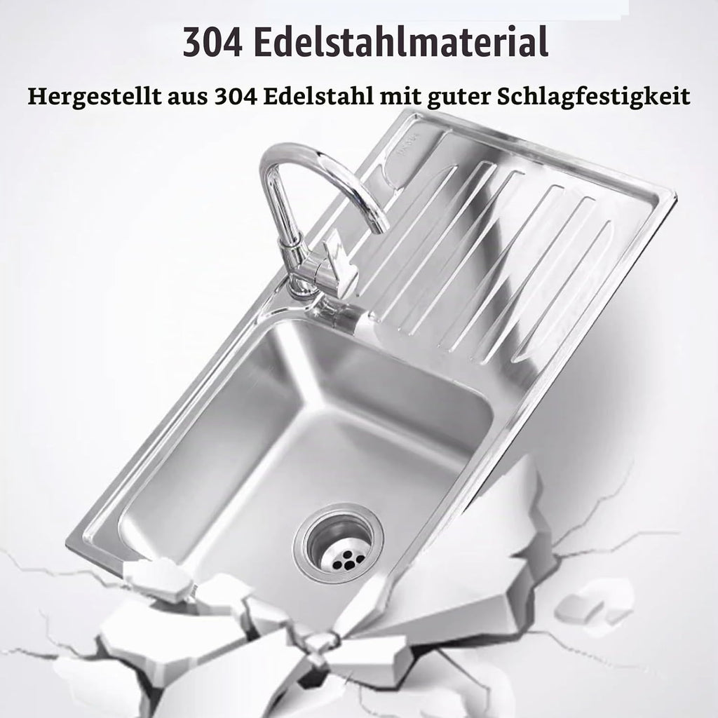 inless Campingspüle aus Stahl, 75 x 40 x 75 cm, wetterfeste Außenspüle mit Wasserhahn & Ablauf, für Küche, Worhop, Grillbereich, Terrasse, Waschbecken für Gartenschlauch