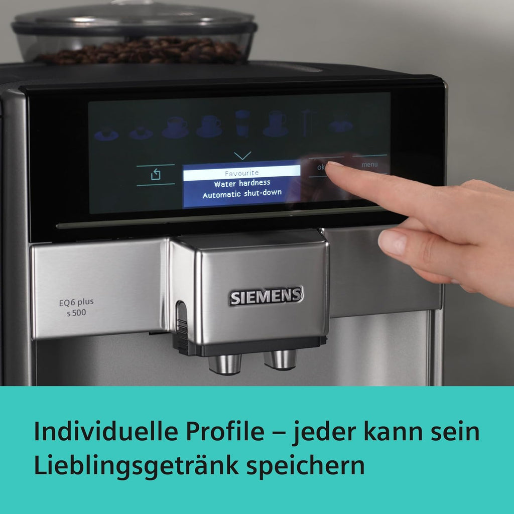 Siemens Kaffeevollautomat EQ6 plus s300, 11 Getränke, TE653501DE, Silber